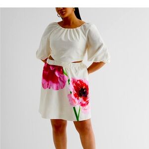 Express Floral Puff Sleeve Cutout Mini Dress XL NWOT